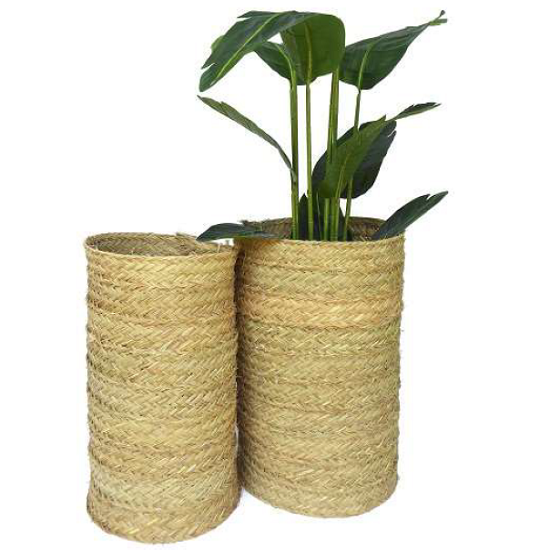 Couvre les pots cylindrique décoratif en sparte naturelle 35cm de diamètre x 56cm de hauteur sans fond - Beige, Osier – Image 3
