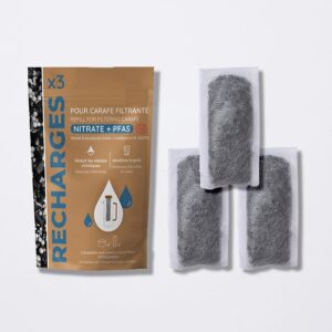 Recharge pour carafe filtrante PFAS ou nitrates Charbon actif lot 3 filtres – Noir