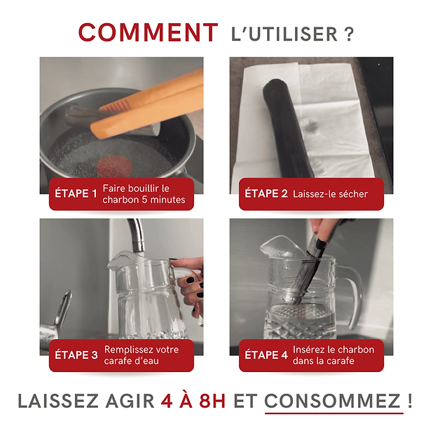 Filtres à eau pour gourdes – Bâtons de charbon végétal français - Noir, Charbon actif - immagine 4