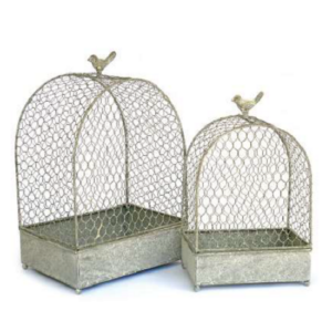 Lot de 2 jardinières cages en métal gris 20×13 x h27-32cm et  25×18 x h34-38cm – Gris / argent, Fer