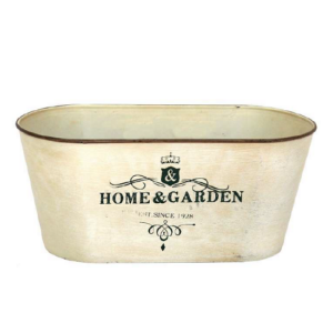 Jardinière ovale en métal peint beige 23×12 x h10cm – Fer
