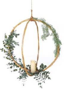 Porte bougie à 2 anneaux en osier 60×60 – Marron, Rotin