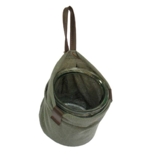 Pot en verre dans un sac en tissu à suspendre 10 x h10cm – Gris / argent, Effet matière / verre