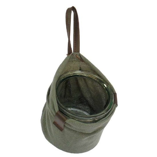 Pot en verre dans un sac en tissu à suspendre 10 x h10cm - Gris / argent, Effet matière / verre