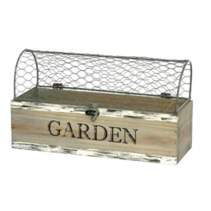 Jardinière en bois peint 33×11,5 x h10/19cm doublure intérieure en plastique- grillage – Beige, Bois et plastique composite