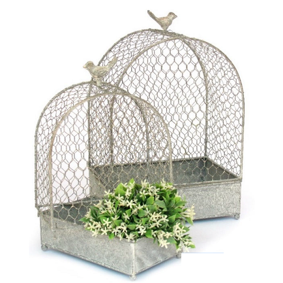 Lot de 2 jardinières cages en métal gris 20x13 x h27-32cm et 25x18 x h34-38cm - Gris / argent, Fer – Image 2