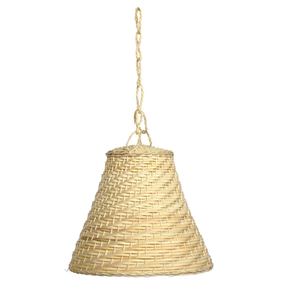 Abat jour en osier naturel 27 cm de diamètre et 24cm de haut- Chaîne 40 cm -sans passe-câble - Beige, Bois
