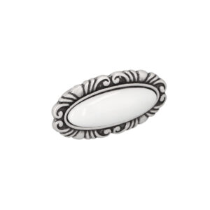 Bouton pour meubles en zamac et Porcelaine Entraxe 32mm Vieil argent brillant – Gris / argent, Zamak