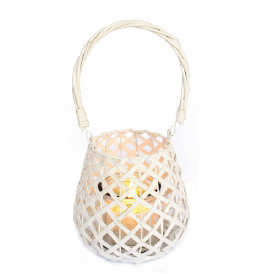 Bougeoir en osier blanc avec ance en osier 12,5 diam. x H18 cm-WH 38 cm avec Pot en verre 10 diam x h10cm – Image 2