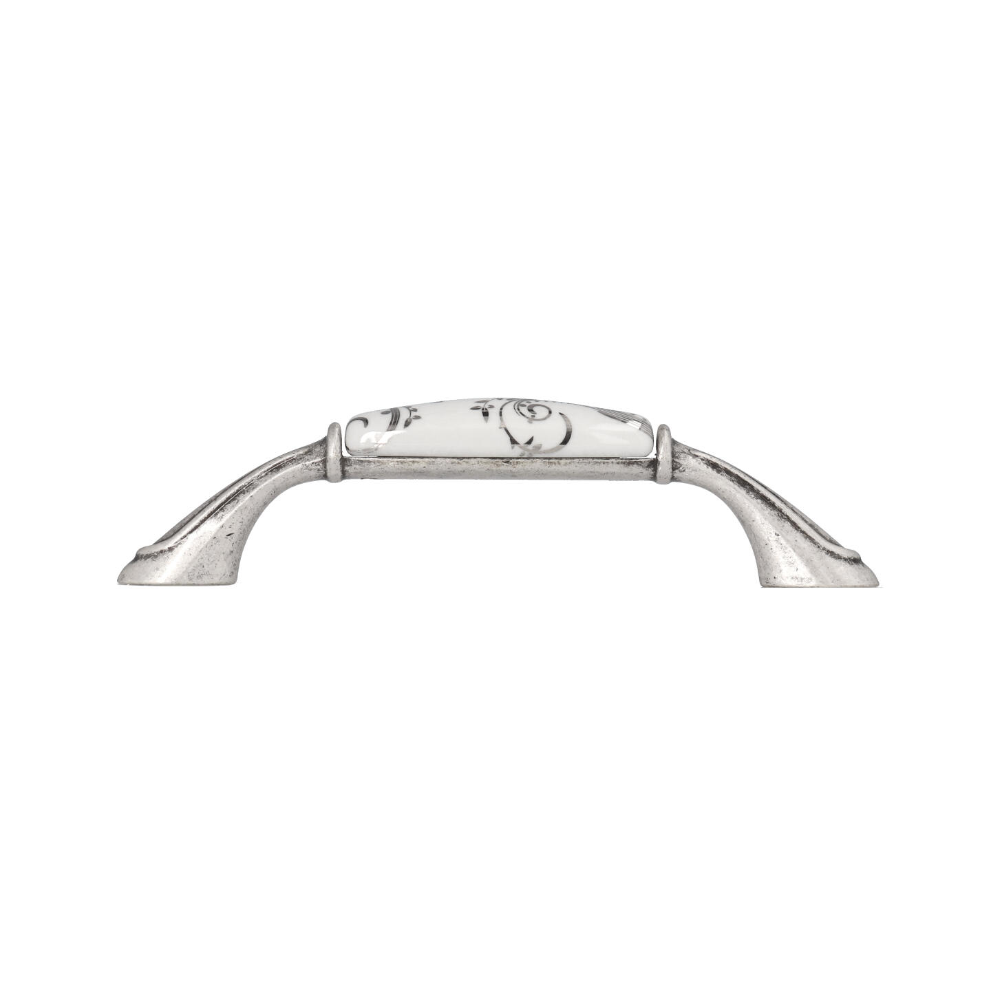 Poignée pour meubles en zamac et Porcelaine Entraxe 96mm Vieil argent brillant - Gris / argent, Zamak - Imagen 2