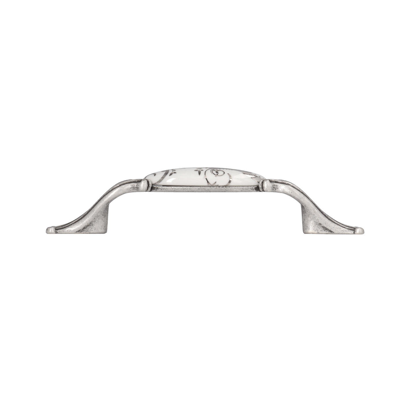 Poignée pour meubles en zamac et Porcelaine Entraxe 96mm Vieil argent brillant - Gris / argent, Zamak – Image 2