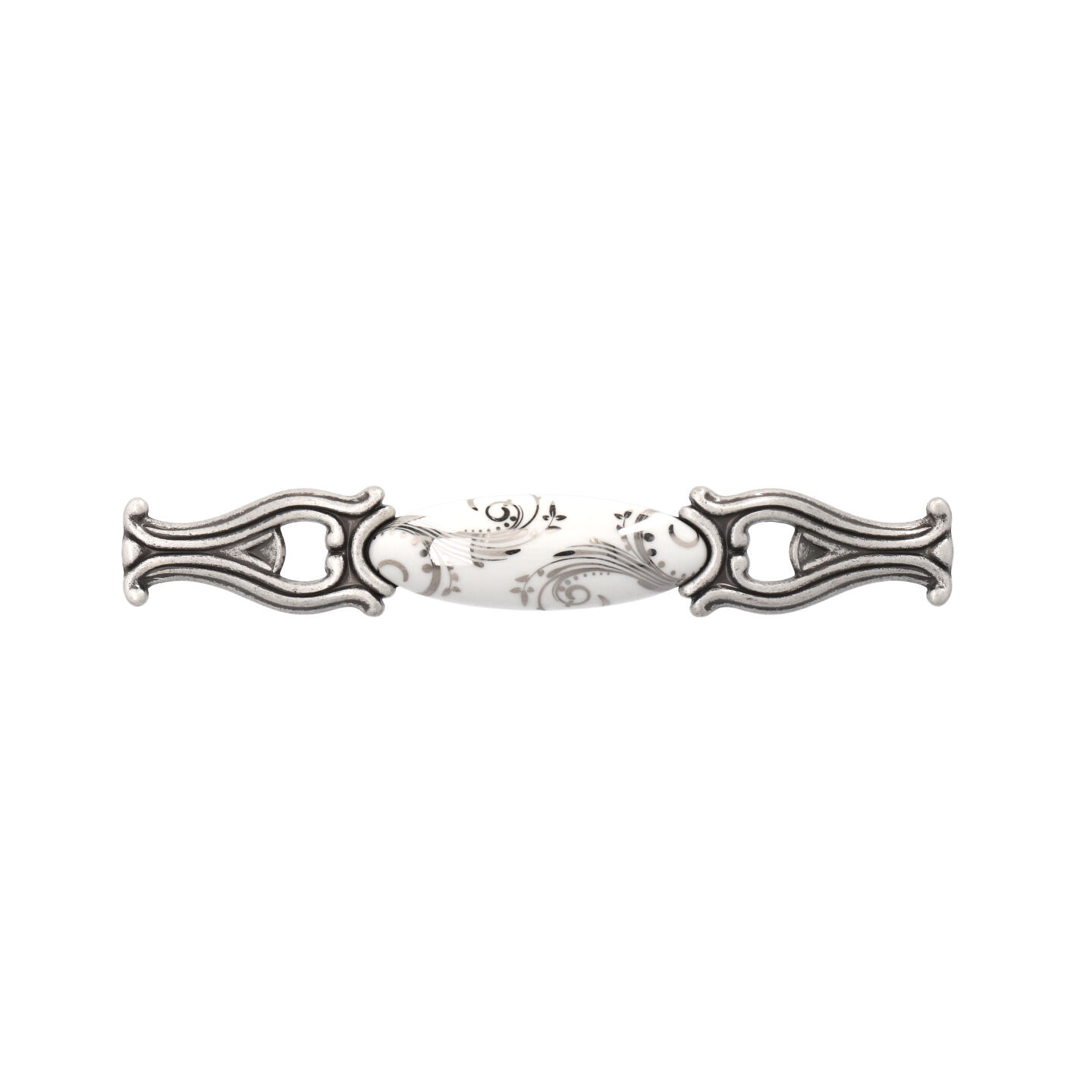Poignée pour meubles en zamac et Porcelaine Entraxe 96mm Vieil argent brillant - Gris / argent, Zamak – Image 3