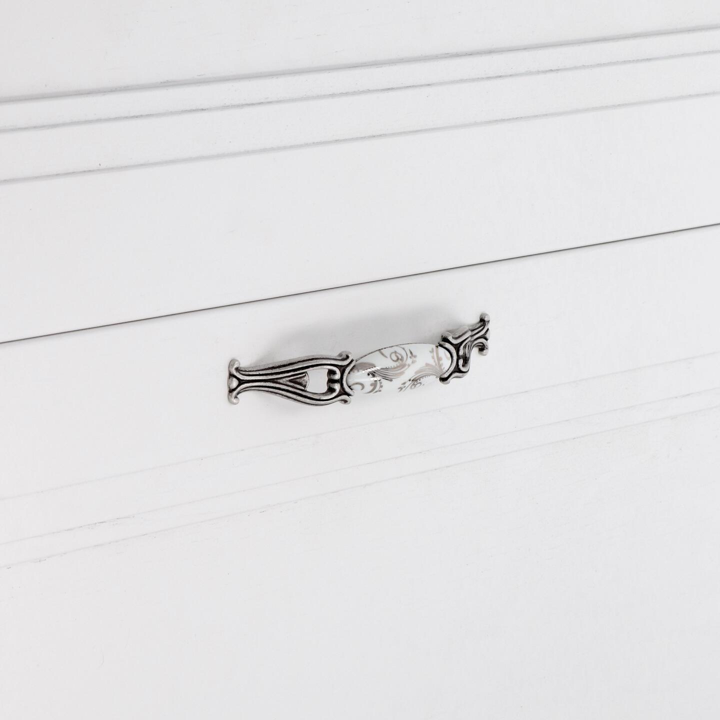 Poignée pour meubles en zamac et Porcelaine Entraxe 96mm Vieil argent brillant - Gris / argent, Zamak – Image 5
