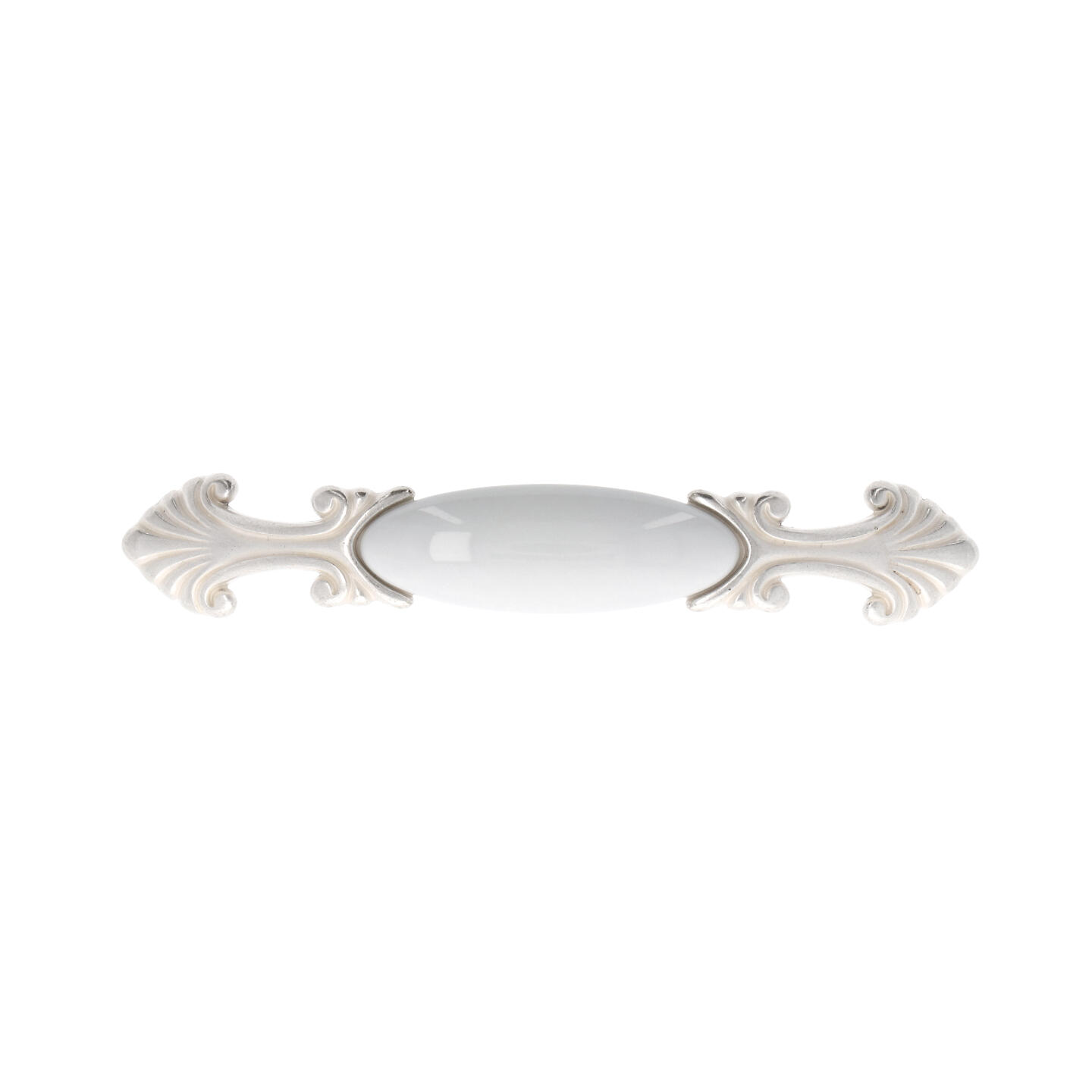 Poignée pour meubles en zamac et Porcelaine Entraxe 96mm Venise argenté - Blanc, Zamak - immagine 3