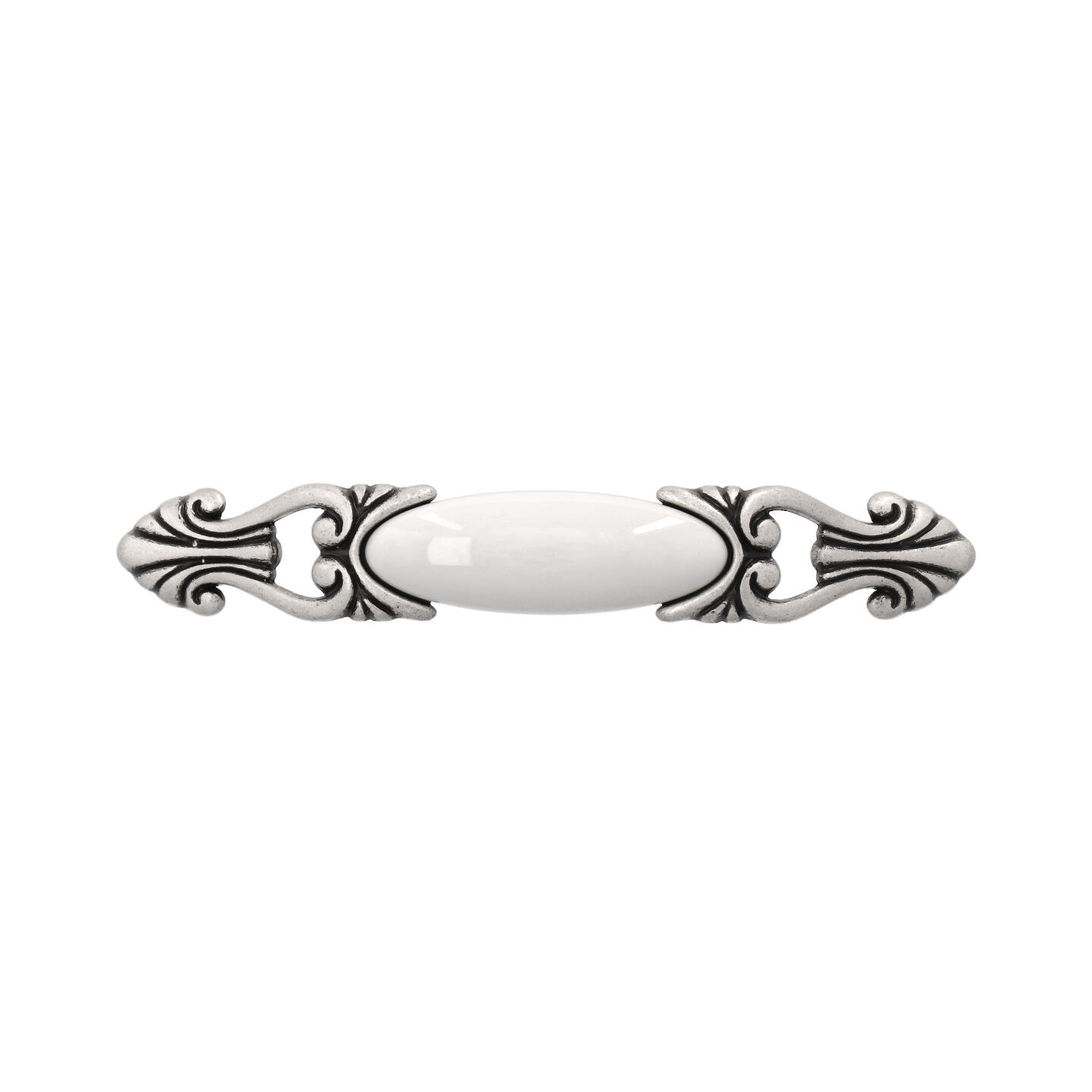 Poignée pour meubles en zamac et Porcelaine Entraxe 96mm Vieil argent brillant - Gris / argent, Zamak – Image 3