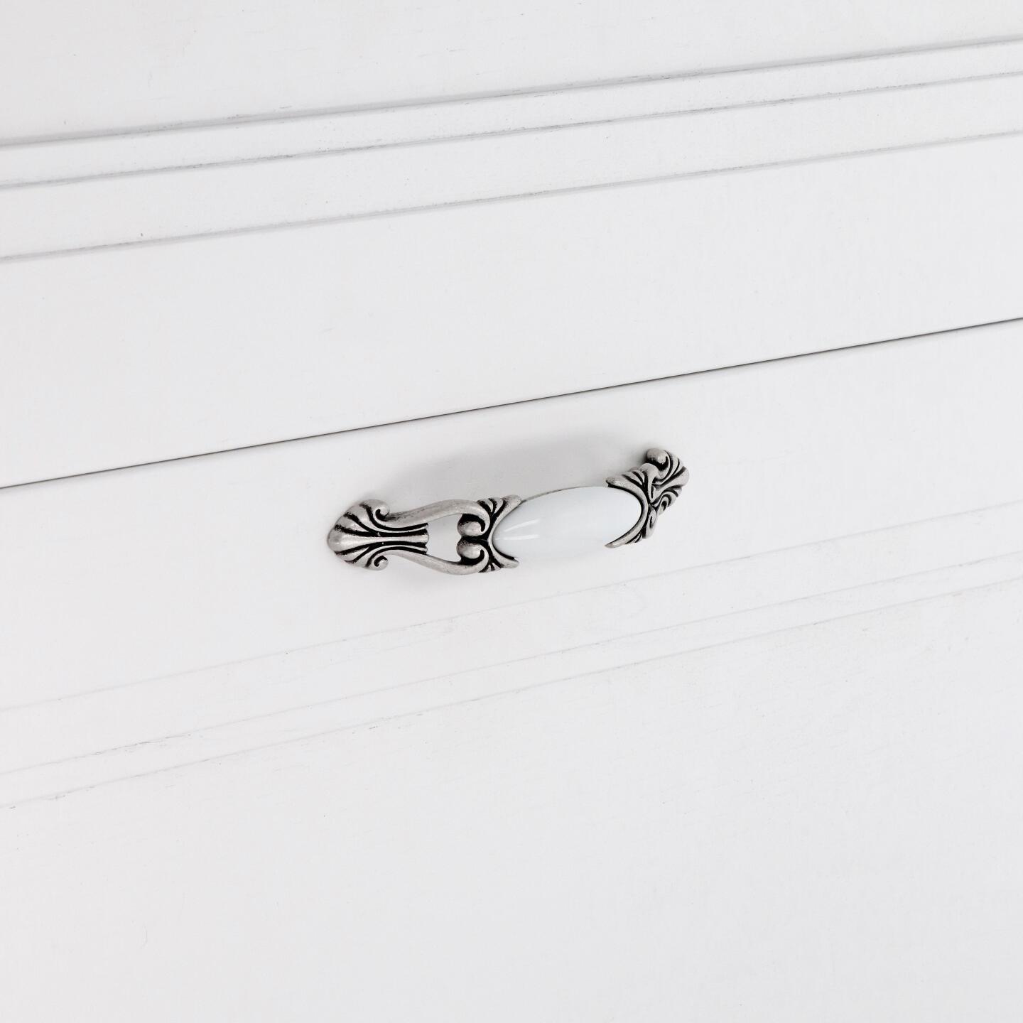 Poignée pour meubles en zamac et Porcelaine Entraxe 96mm Vieil argent brillant - Gris / argent, Zamak – Image 5