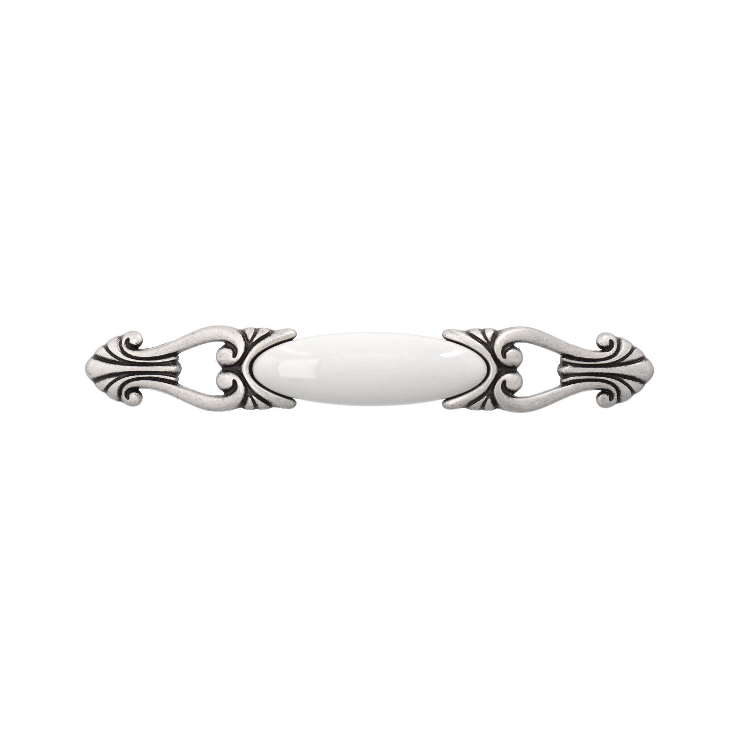 Poignée pour meubles en zamac et Porcelaine Entraxe 128mm Vieil argent brillant - Gris / argent, Zamak – Image 3