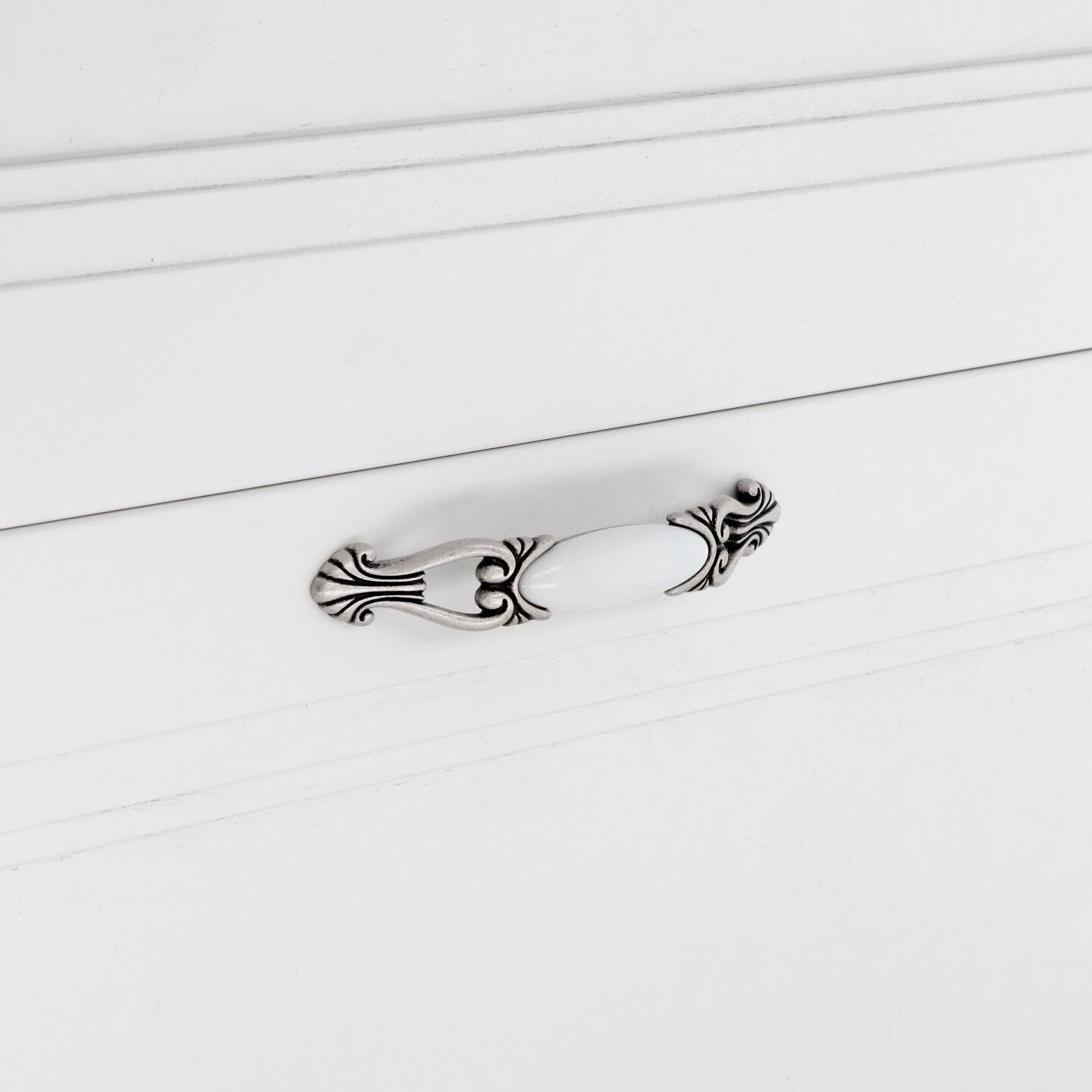 Poignée pour meubles en zamac et Porcelaine Entraxe 128mm Vieil argent brillant - Gris / argent, Zamak – Image 5