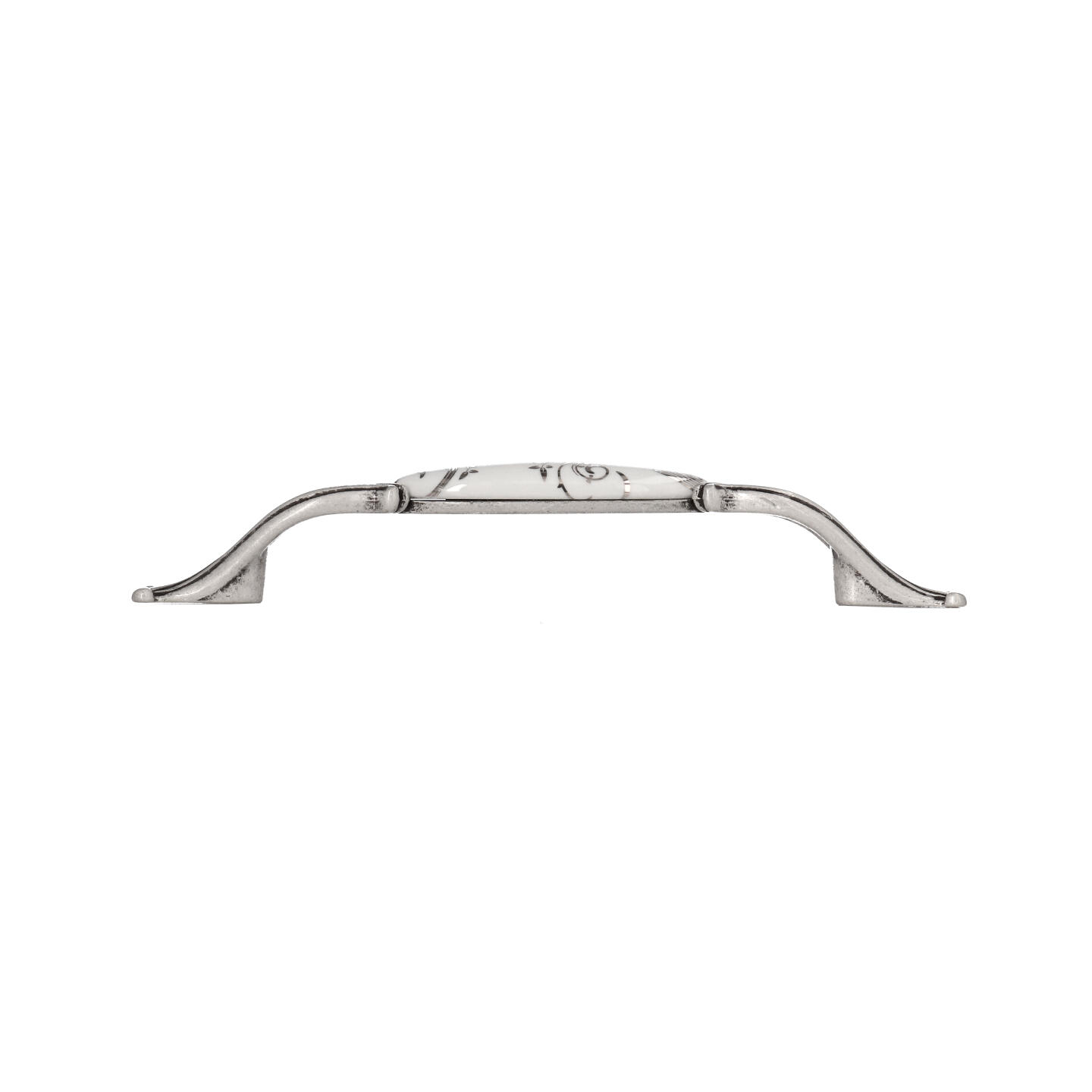 Poignée pour meubles en zamac et Porcelaine Entraxe 128mm Vieil argent brillant - Gris / argent, Zamak – Image 2