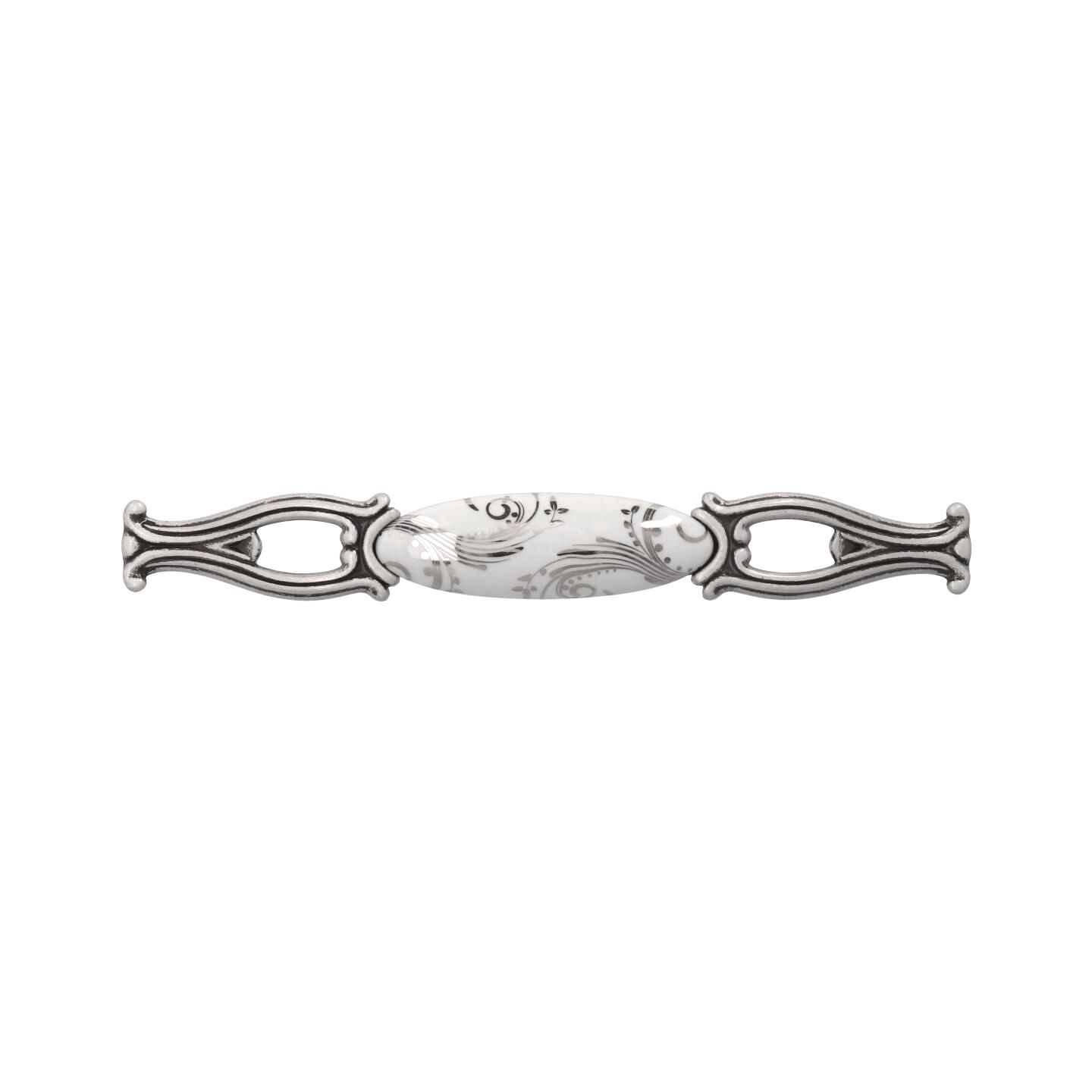 Poignée pour meubles en zamac et Porcelaine Entraxe 128mm Vieil argent brillant - Gris / argent, Zamak – Image 3