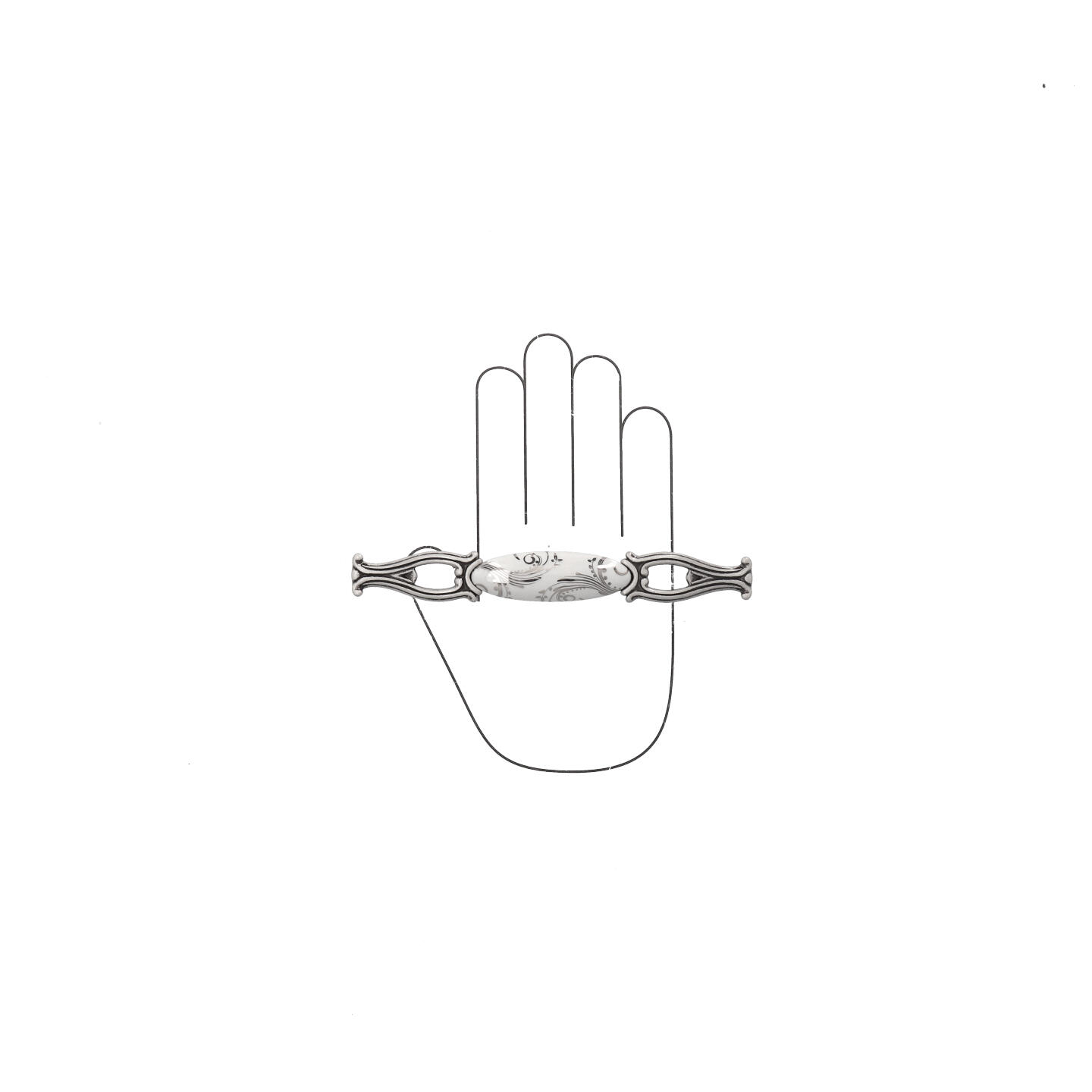 Poignée pour meubles en zamac et Porcelaine Entraxe 128mm Vieil argent brillant - Gris / argent, Zamak – Image 4