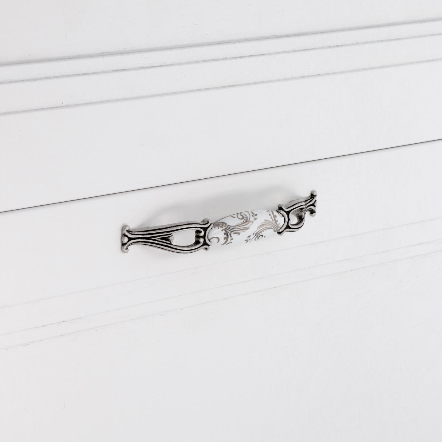 Poignée pour meubles en zamac et Porcelaine Entraxe 128mm Vieil argent brillant - Gris / argent, Zamak – Image 5