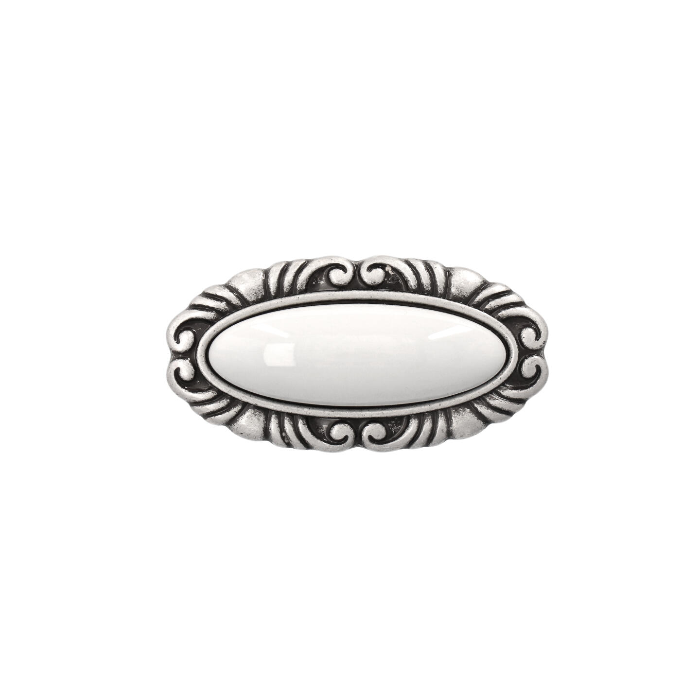 Bouton pour meubles en zamac et Porcelaine Entraxe 32mm Vieil argent brillant - Gris / argent, Zamak – Image 3