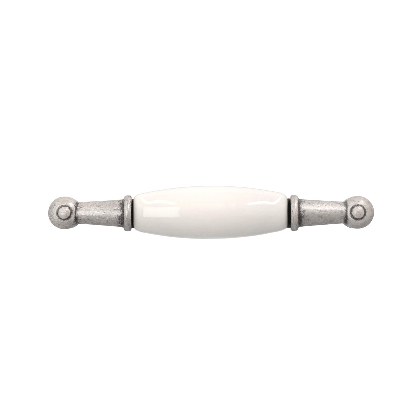 Poignée pour meubles en zamac et porcelaine Entraxe 96mm Vieil argent rayé - Gris / argent, Zamak – Image 3