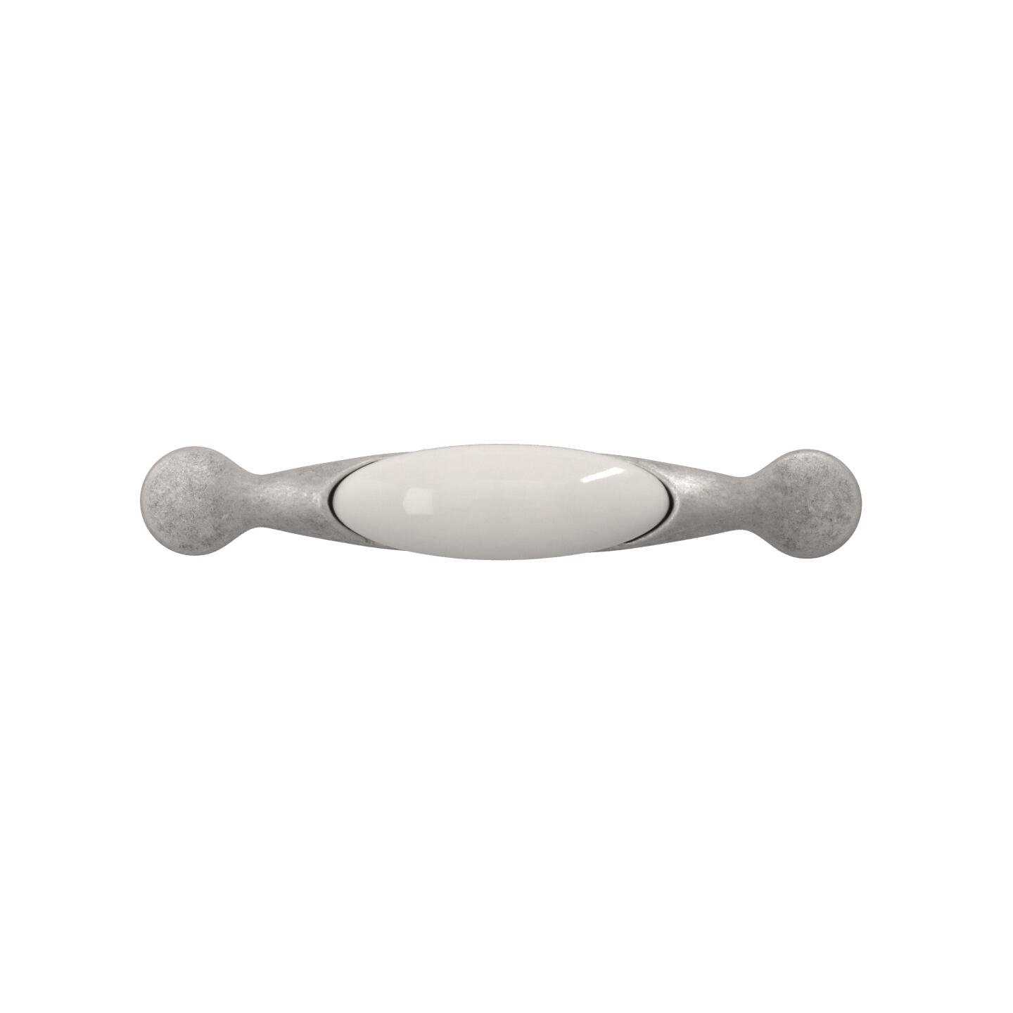 Poignée pour meubles en zamac et porcelaine Entraxe 96mm Vieil argent brossé - Gris / argent, Zamak - immagine 3