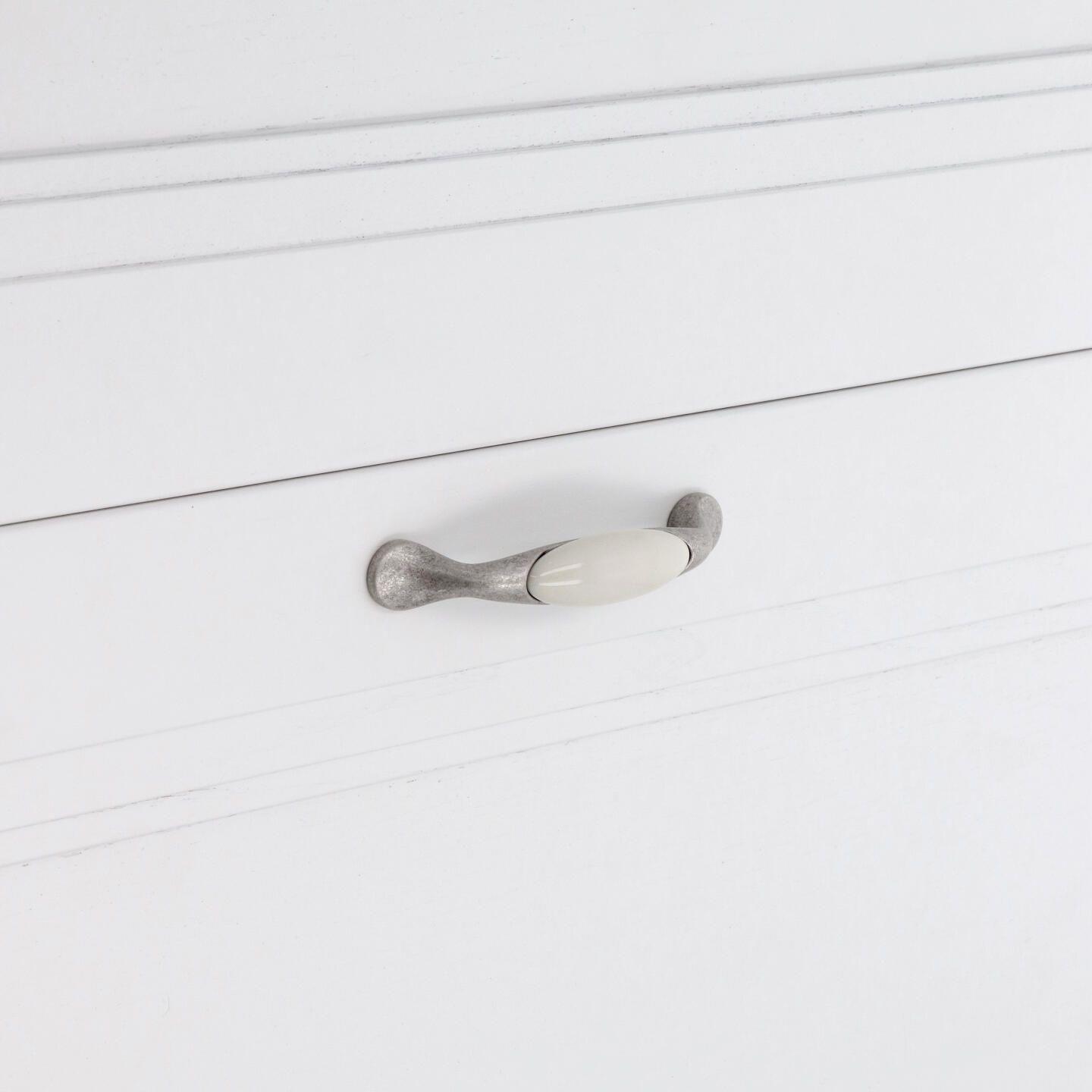 Poignée pour meubles en zamac et porcelaine Entraxe 96mm Vieil argent brossé - Gris / argent, Zamak - immagine 5
