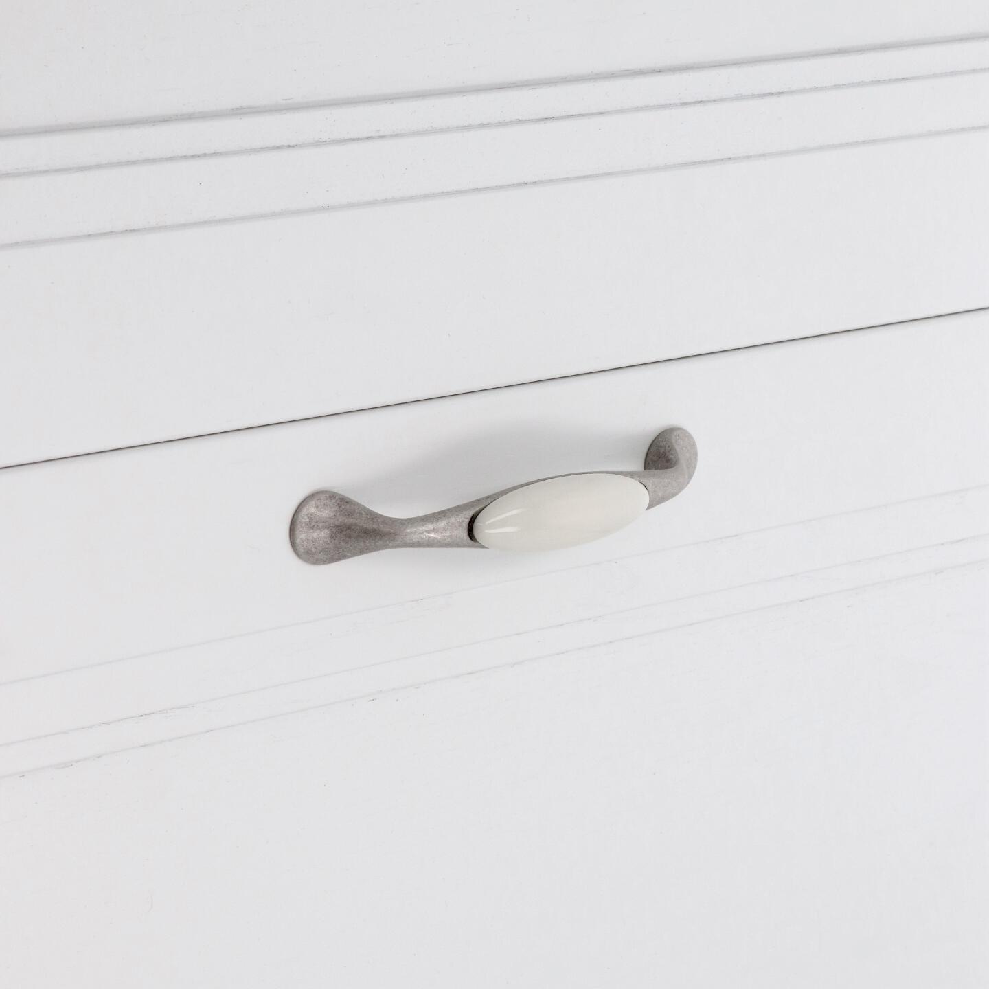 Poignée pour meubles en zamac et porcelaine Entraxe 128mm Vieil argent rayé - Gris / argent, Zamak – Image 5