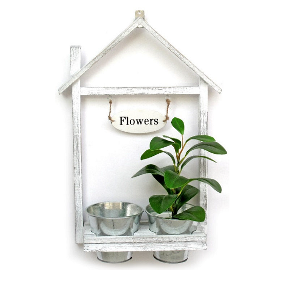 Jardinière double en BOIS, avec 2 Pots en zinc - Beige – Image 2