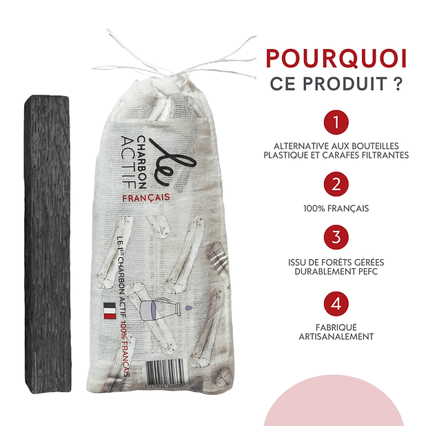 Filtres à eau pour gourdes – Bâtons de charbon végétal français - Noir, Charbon actif - immagine 2