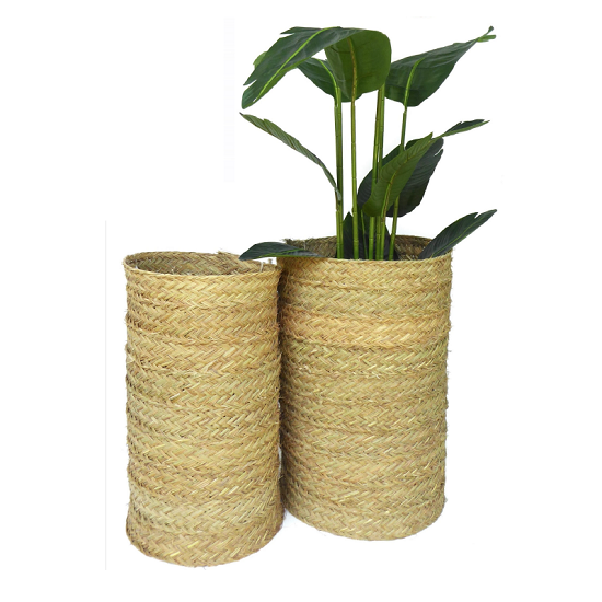 Couvre les pots cylindrique décoratif en sparte naturelle 40cm de diamètre x 63cm de hauteur sans fond - Beige, Osier - Imagen 3