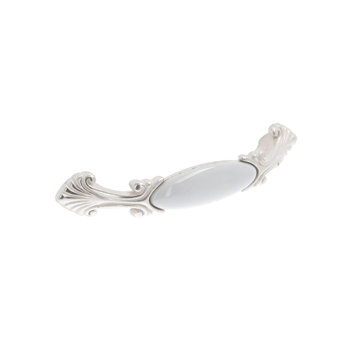 Poignée pour meubles en zamac et Porcelaine Entraxe 96mm Venise argenté - Blanc, Zamak