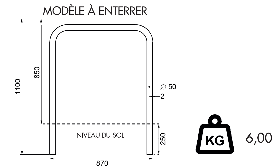 Support vélos tubulaire sans barre tansversale fixation a sceller - Gris / argent, Acier - Imagen 2