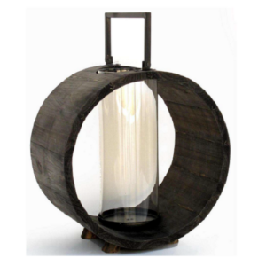 Grande lanterne ronde en bois 34,5×21 x h36,5/46cm – Marron