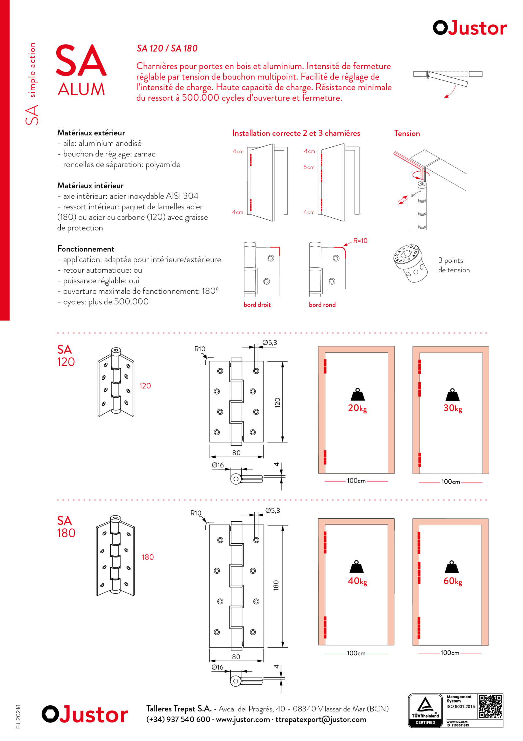 Charnière simple action à ressort, 180X40 mm, en aluminium anodisée bronze, pour porte de 40 mm - Orange / cuivré – Image 6