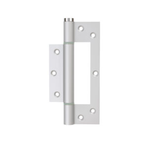 Charnière simple action à ressort, 150X30 mm, aluminium anodisée argent posée totalement en applique, a lame centrée. – Gris / argent