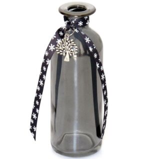 Pot en verre gris avec ruban en tissu H 16 cm - Incolore / transparent, Cristal