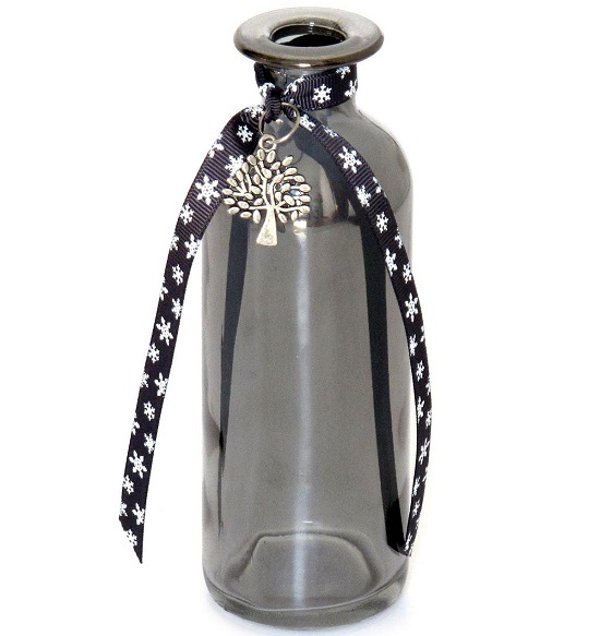 Pot en verre gris avec ruban en tissu H 16 cm - Incolore / transparent, Cristal