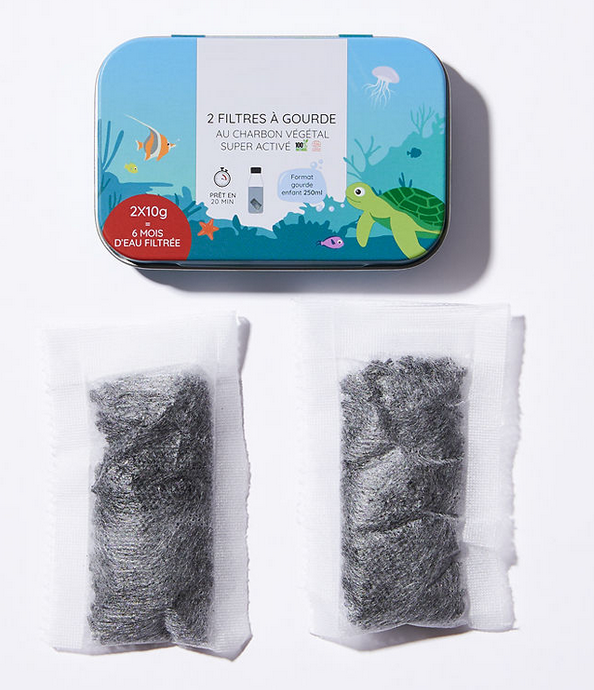 Filtres à eau pour gourde enfant – Lot de 2 – Charbon actif naturel - Noir