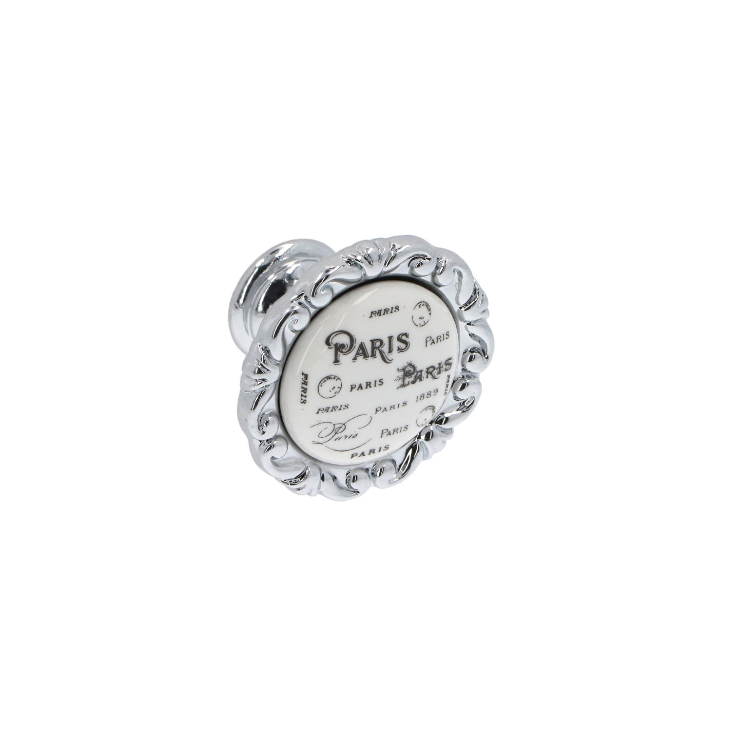 Bouton pour meubles en zamac et Porcelaine Diamètre 39mm chrome poli - Gris / argent, Zamak