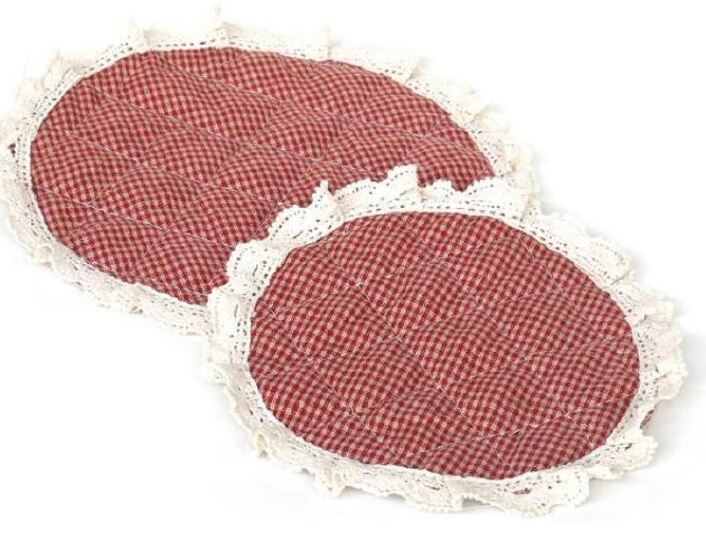 Napperon rond rouge diamétre 21 cm avec dentelle lot de 6 - Coton
