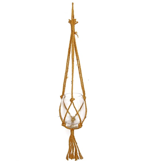 Pendent corde L 100 cm, coupe en verre - Marron