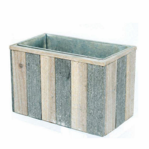 Jardinière en bois 32×18 x H21cm avec Pot de fleurs en zinc Base 23,5×10-haut 28×14,5-h 10cm – Beige, Bois et métal