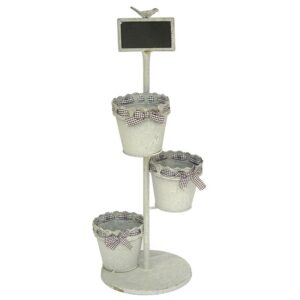 Support 22×20 x h61cm et 3 pots diamètre 12x h11cm en métal gris avec ardoise – Gris / argent