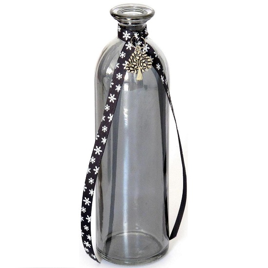 Pot en verre gris avec ruban en tissu H 21 cm - Incolore / transparent, Cristal