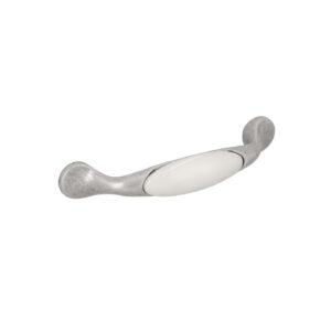 Poignée pour meubles en zamac et porcelaine Entraxe 96mm Vieil argent brossé – Gris / argent, Zamak