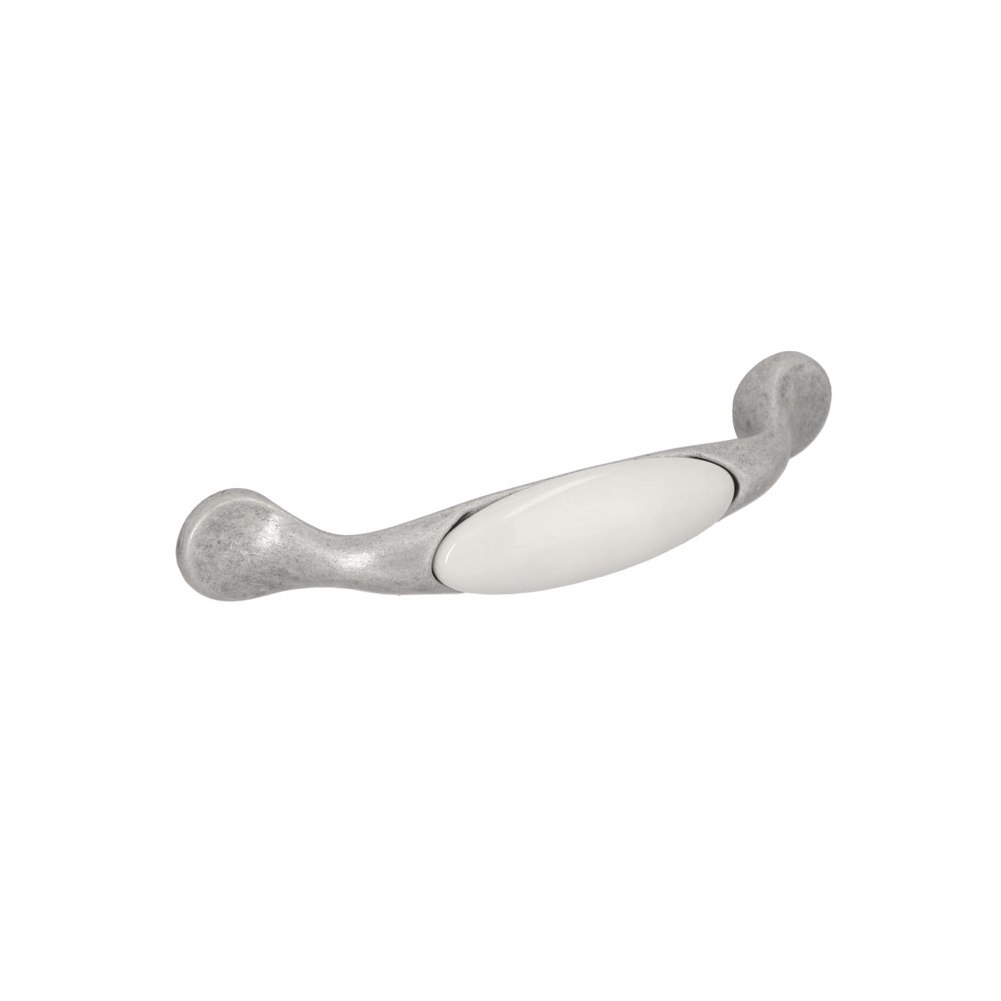 Poignée pour meubles en zamac et porcelaine Entraxe 96mm Vieil argent brossé - Gris / argent, Zamak